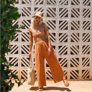 Billabong Terracotta Relaxed Linen Wide Leg Pants